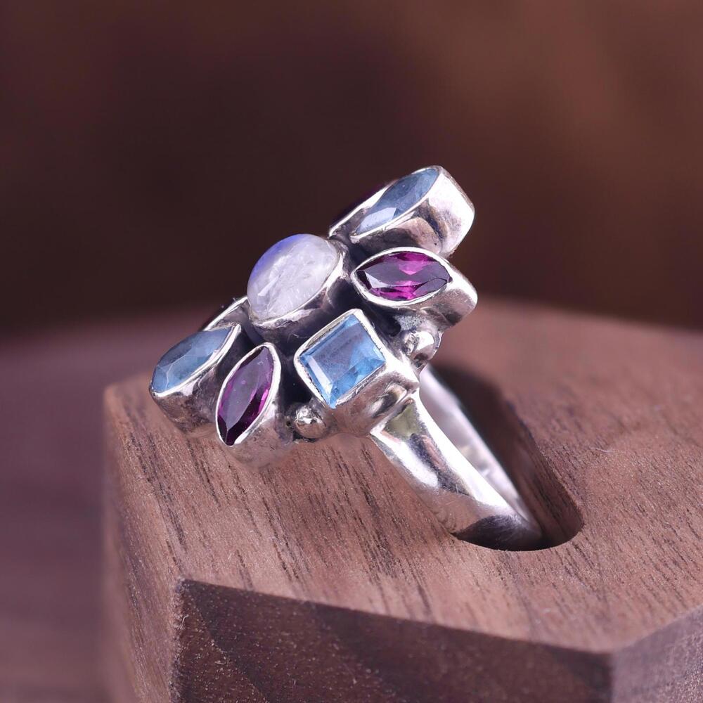 Nicky Butler Sterling Moonstone Blue Topaz Pink Tourmaline Gemstone Ring - Picture 3 of 9